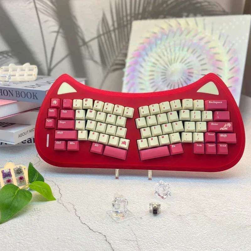 Imagem -02 - Cat Ear Alice Kit Teclado Mecânico Faça Você Mesmo Acrílico Empilhamento Hot Swap Personalizado Menina Bonito com Fio Escritório Jogos sem Keycap