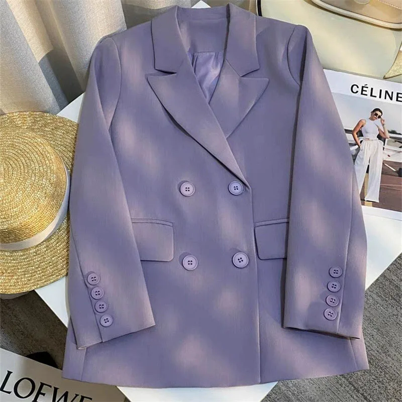 Casual Women's Blazer for Spring 2026 New Fashion Double-Breasted Purple Blazers Jacket Woman with Design Flair Suit Outwear