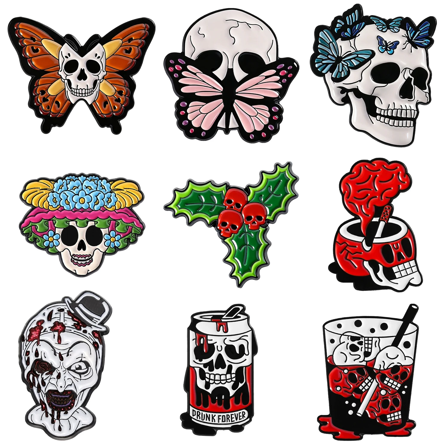 Halloween Dark Style Brooch Collection Skeleton Butterfly Day of the Dead Elements Personalized Badge Funny Accessories