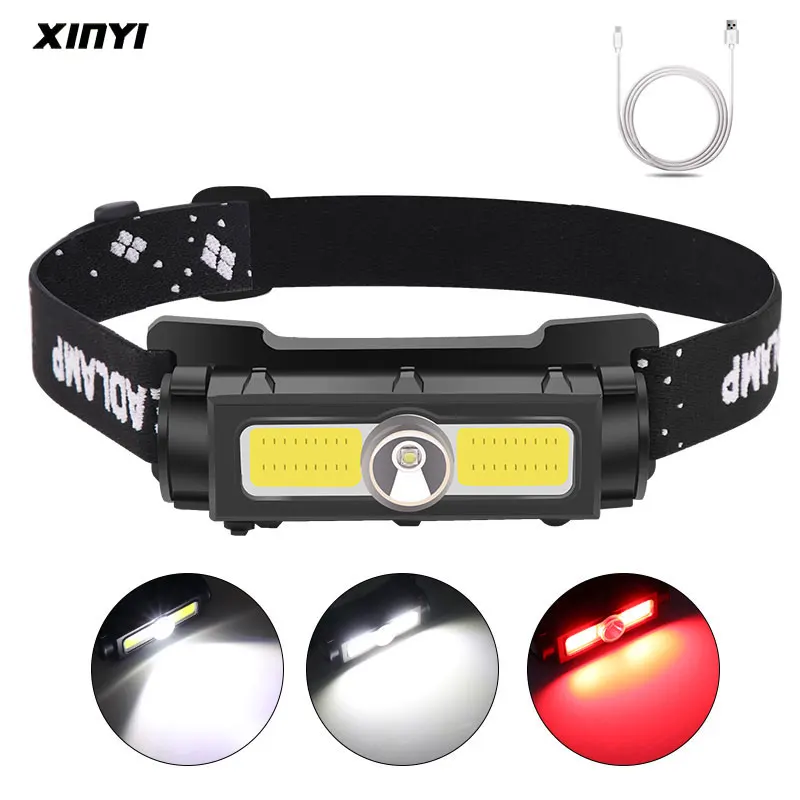 

New arrival LED Headlamp Waterproof COB Lantern Head Lamp USB Rechargeable 18650 Headlight Work Light with Magnet Fishing Torch