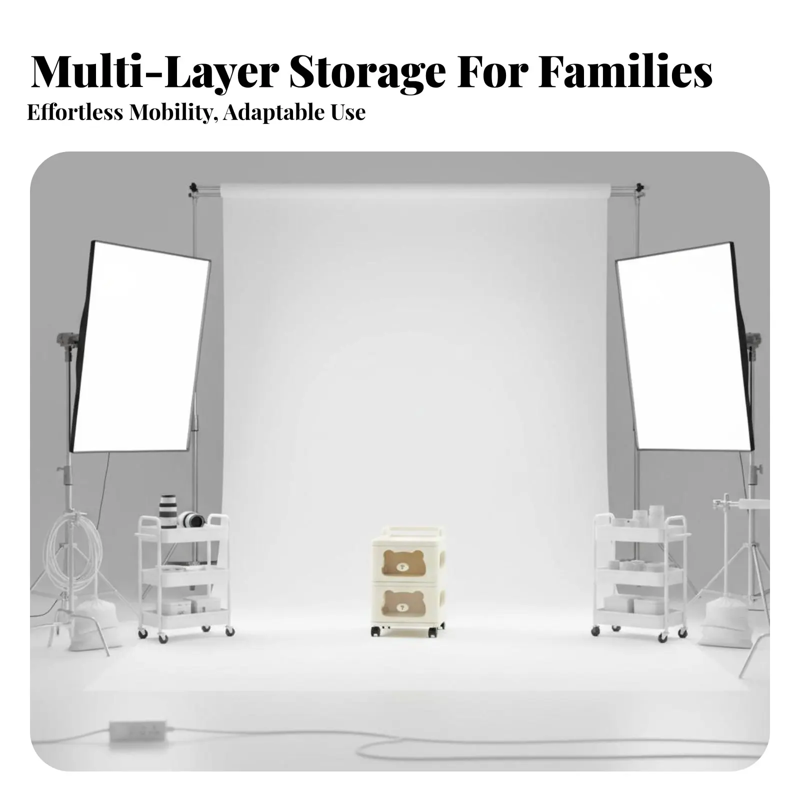 

Тележка-органайзер для детских принадлежностей с большой вместимостью, выдвижными ящиками, колесами и плоской верхней полкой для спальни