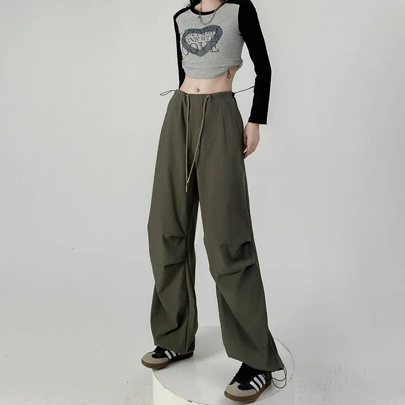 Spring Autumn New High Waist Casual Pants Elegant Solid Color Loose Wide Leg Pants Korean Fashion Drawstring Sweat Pants