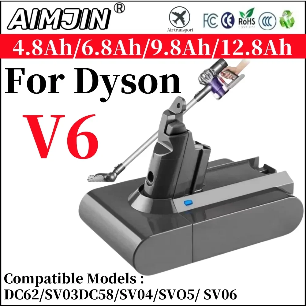 21.6V 12800Ah For Dyson Battery Replacement DC62 DC59 DC58 SV03 SV04 SV09 V6 Animal Motorhead V6 Slim V6 Absolute Vacuum Battery