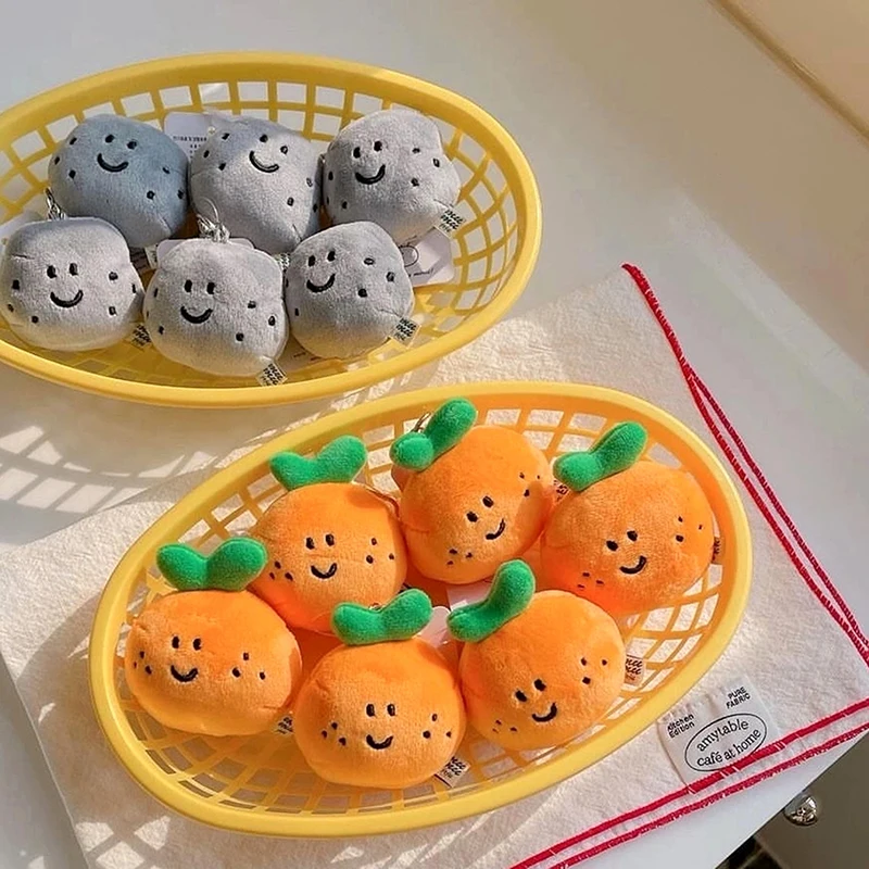 Peas Eye Orange Plush Keychain Cartoon Fruit Stuffed Doll Pendant Car Key Ring Backpack Bag Decor Kid Gift