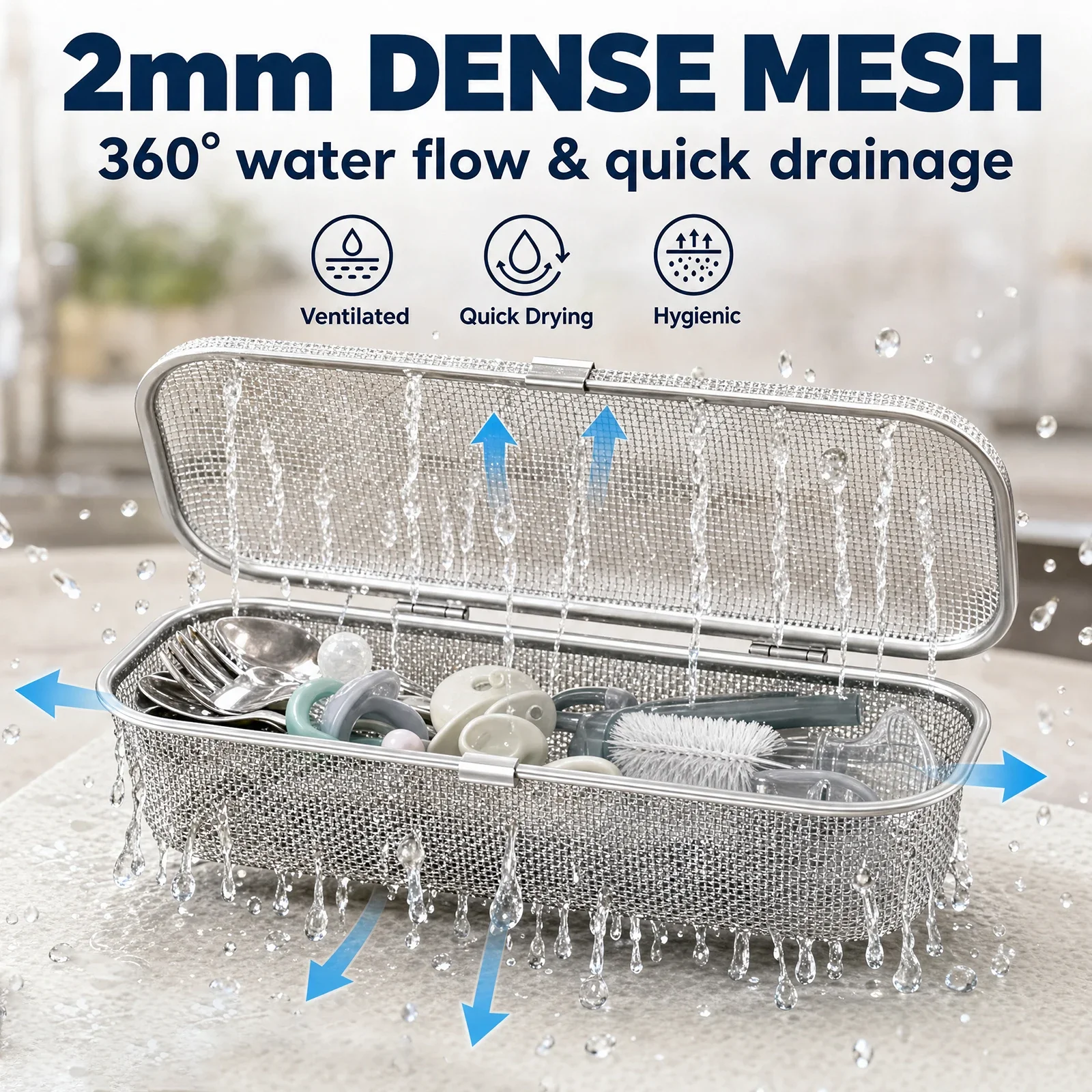 Dishwasher Basket 304 Stainless Steel Dishwasher Utensil Basket with Locking Lid Kitchen Fine Mesh Dishwasher Small Item Basket