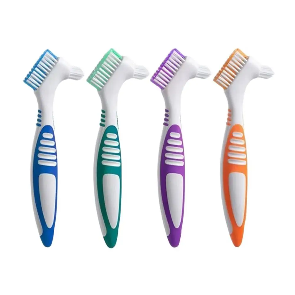 Denture Brush Denture Toothbrush With Multi-Layered Bristles & Anti-Slip Handle Denture Cleaning Care Double Sided Toothbrush