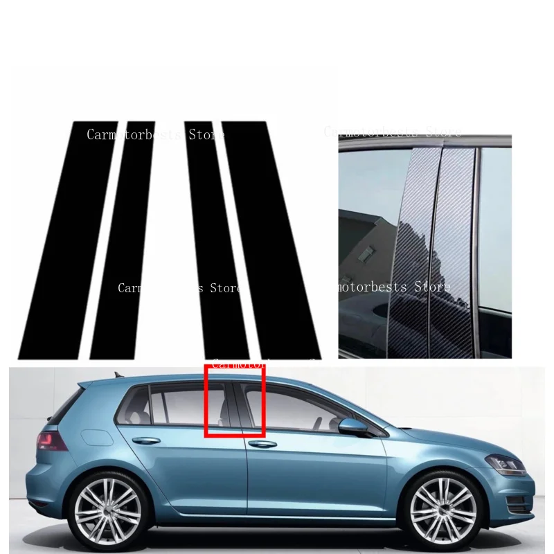4pcs Silver Glossy Black Pillar Posts Trim Fit For VW Golf MK7 2013 2014 2015 2016 2017 2018 2019 2020Window Decal Sticker Cover