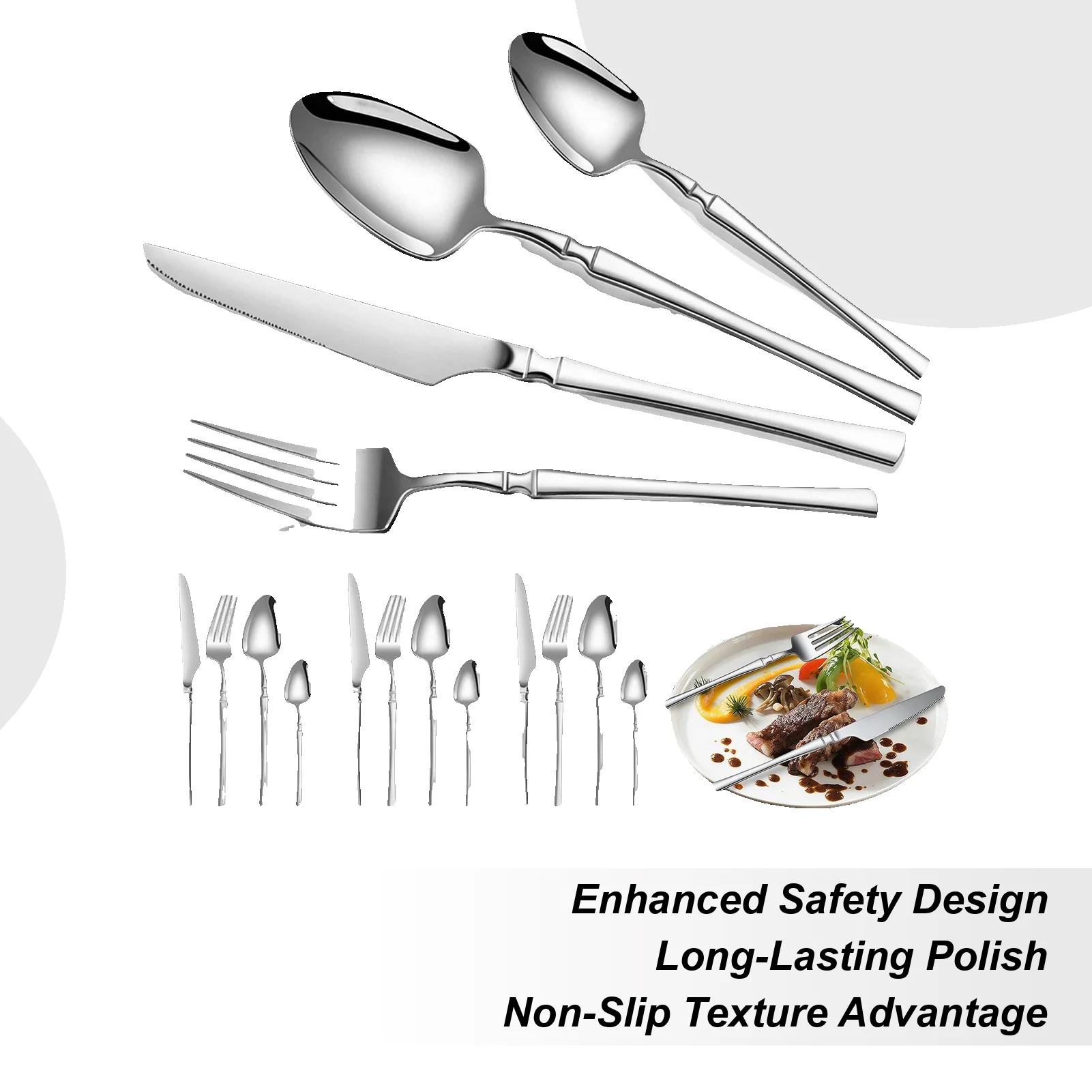 

16pcs Silver stainless steel cutlery Steak knife and fork dessert spoon spoon and teaspoon Home restaurant cutlery set