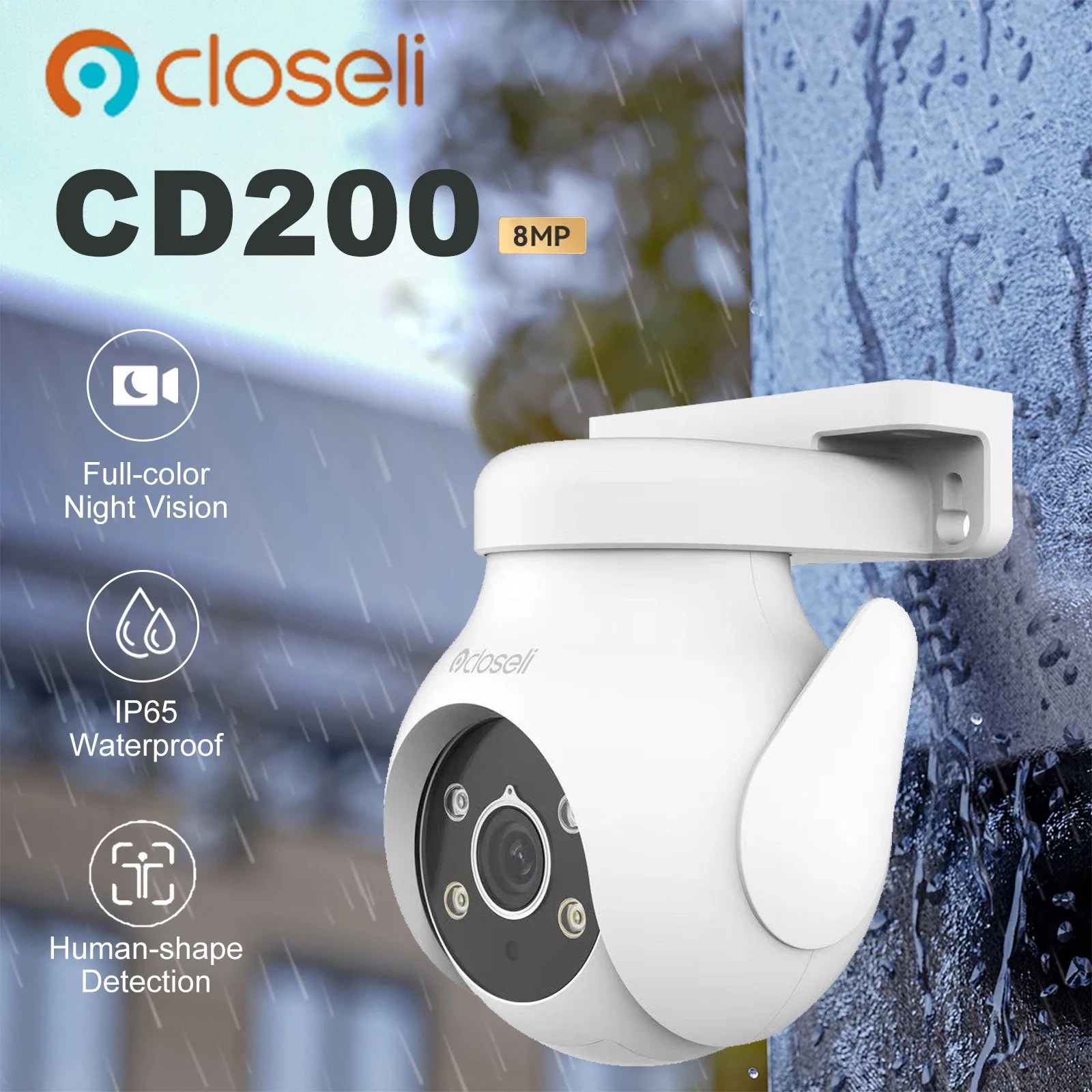 Closeli CD200 8MP Outdoor WIFI CCTV Camera 360º Smart Tracking Security Surveillance Night Vision Two-way Talk Waterproof Camera