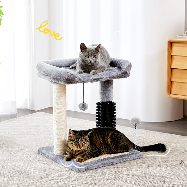 Small Cat Tree Tower with Ball Natural Sisal Cat Scratching Post and Pad Fully Wrapped Wooden Cat Bed for Indoor