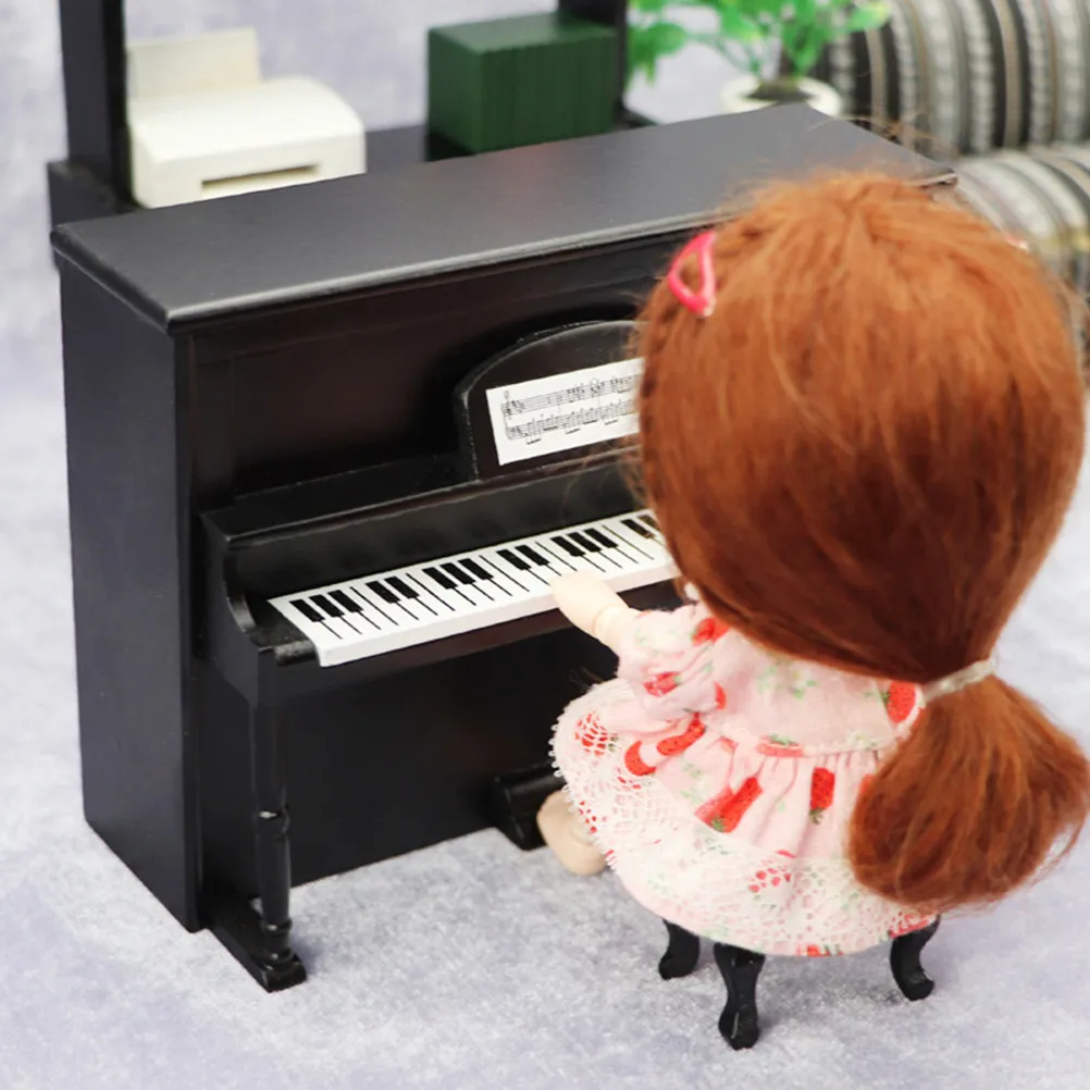 

1Set Upright Piano Mini Wood Decorative Ornament Mini House Decor Simulation Musical Scene Prop Kids Pretend Play Miniature