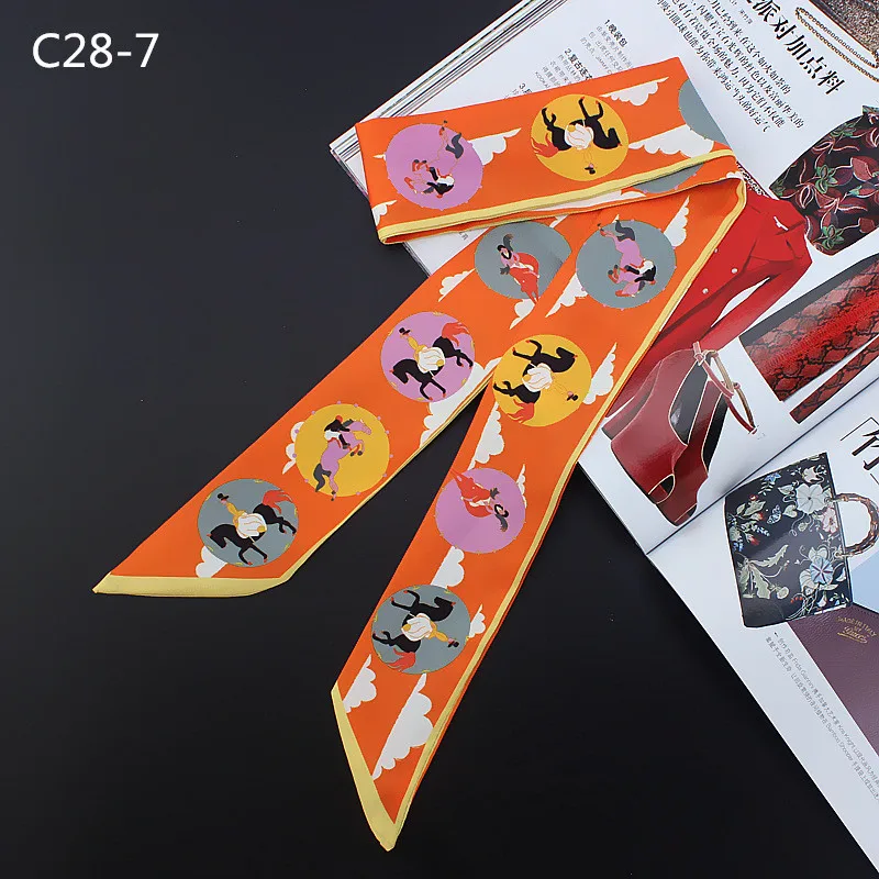 2024 Newest Scarf Horse Print Women Silk Scarf Handle Bag Ribbons Female Head Scarf Small Female Tie Long Scarves & Wraps C28