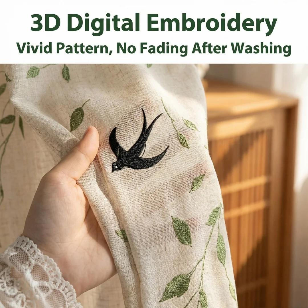 Chinese-style Japanese classical aesthetics embroidered swallow yarn linen gauze curtain opaque balcony bedroom window screen