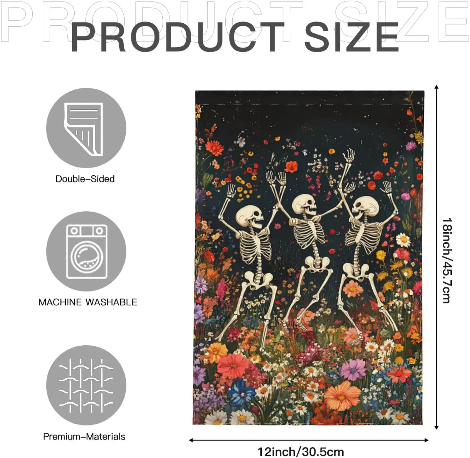Skeleton Skull Wildflowers Garden Flag 12x18 Inch Double Sided Outside Yard Flag Outdoor Decoration XAA UUV EEU SSL
