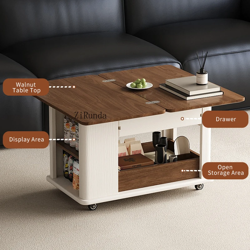 거실 레트로 접이식 커피 테이블, 수납 공간이 있는 사각형 나무 커피 테이블