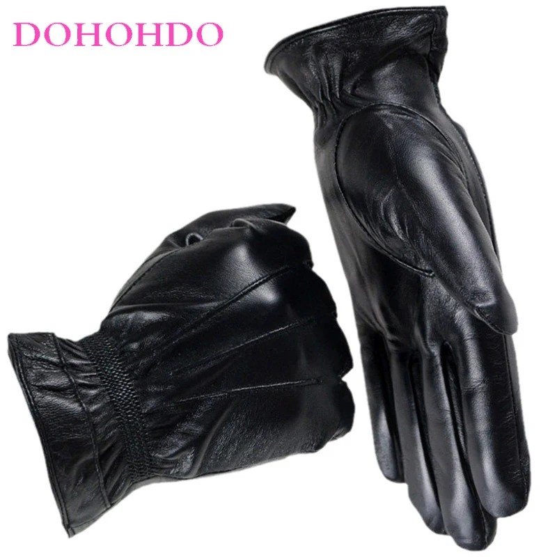 

Black Gloves Men Autumn Winter Sheepskin Touch Screen Winter Warm Leather Gloves Men's Fashion Plus Velvet Outdoor Guantes Moto