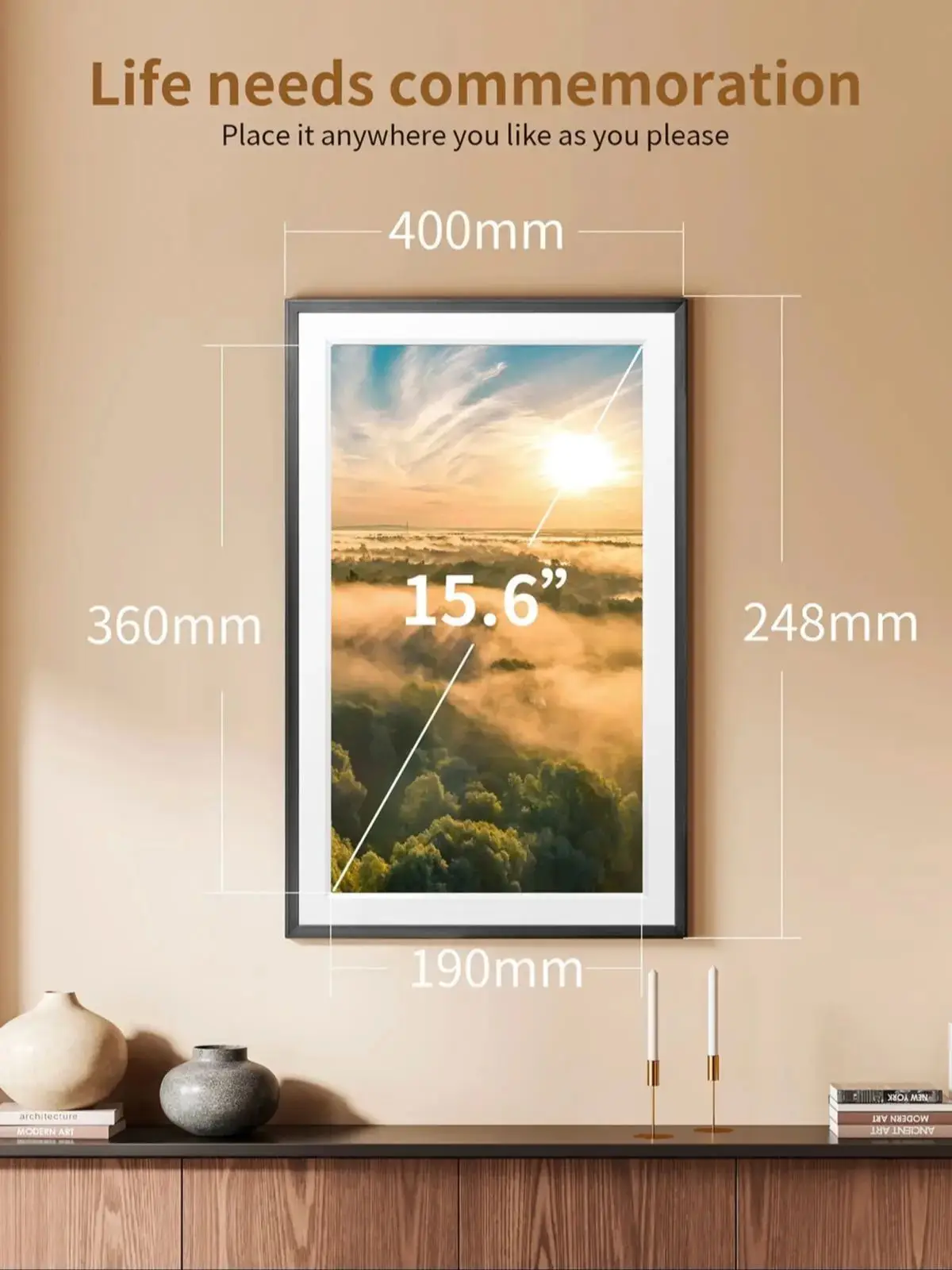32GB 15.6인치 프레임오 디지털 액자 WiFi, 대형 전자 사진 액자 1920 x 1080 IPS FHD 터치 스크린, 사진을 Y에서 전송