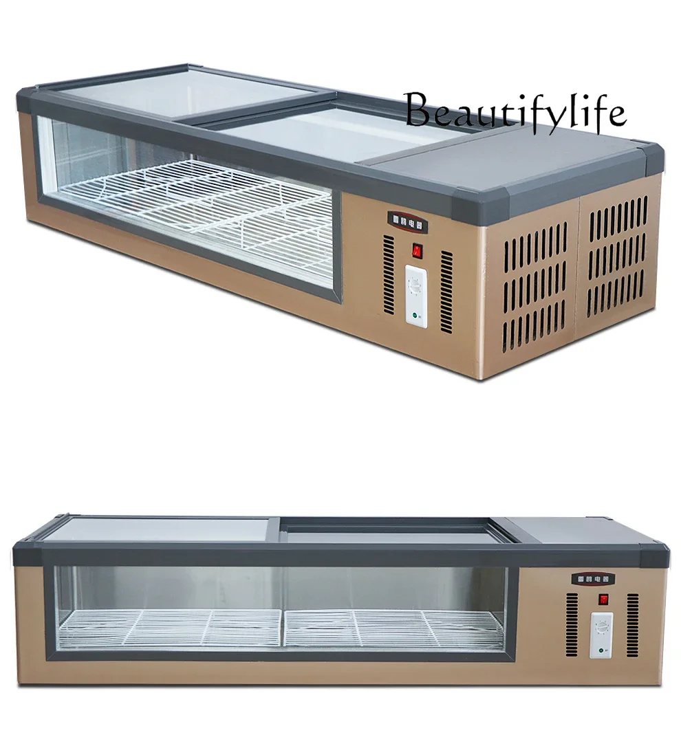 Countertop horizontal refrigerated slightly frozen display freezer commercial mobile stall string barbecue small freezer