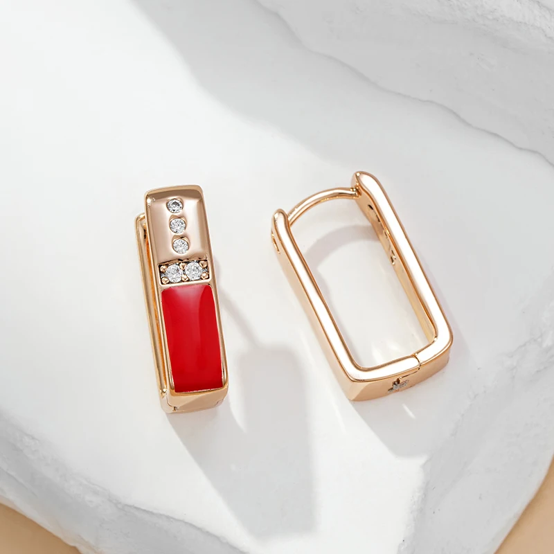 Kinel Hot Fashion Red Enamel Drop Earrings For Women 585 Rose Gold Color With Natural Zircon Accessories Party Daily Jewelry