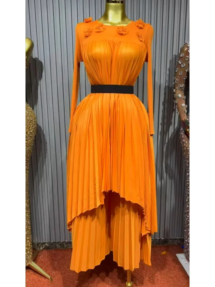 Miyake Pleats 2025 ฤดูใบไม้ผลิและฤดูร้อน Handmade ดอกไม้ลูกปัดตกแต่งกางเกงขากว้าง 2 ชิ้นผู้หญิงพรีเมี่ยมชุด