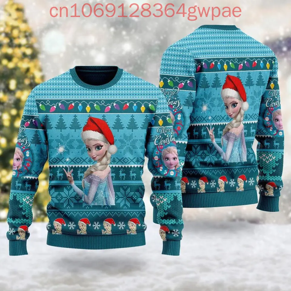 Disney Frozen Elsa Olaf Christmas Sweater Men's Women's 3d Print Ugly Sweater Disney Elsa Princess Ugly Christmas Sweater Tops