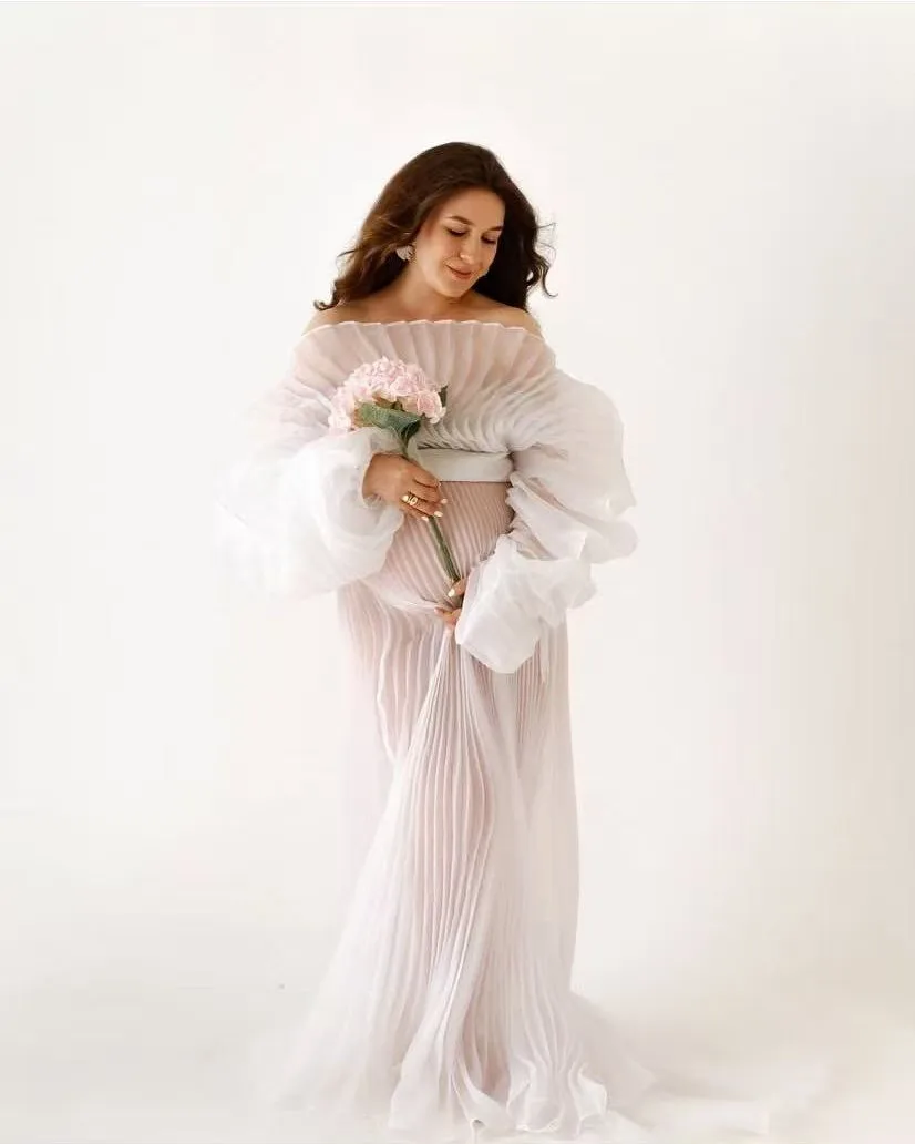 Sexy, durchsichtige Schwangerschaftskleider, Fotoshooting, volle Ärmel, plissiertes Umstandskleid, Gundeе Diego Diego Diego