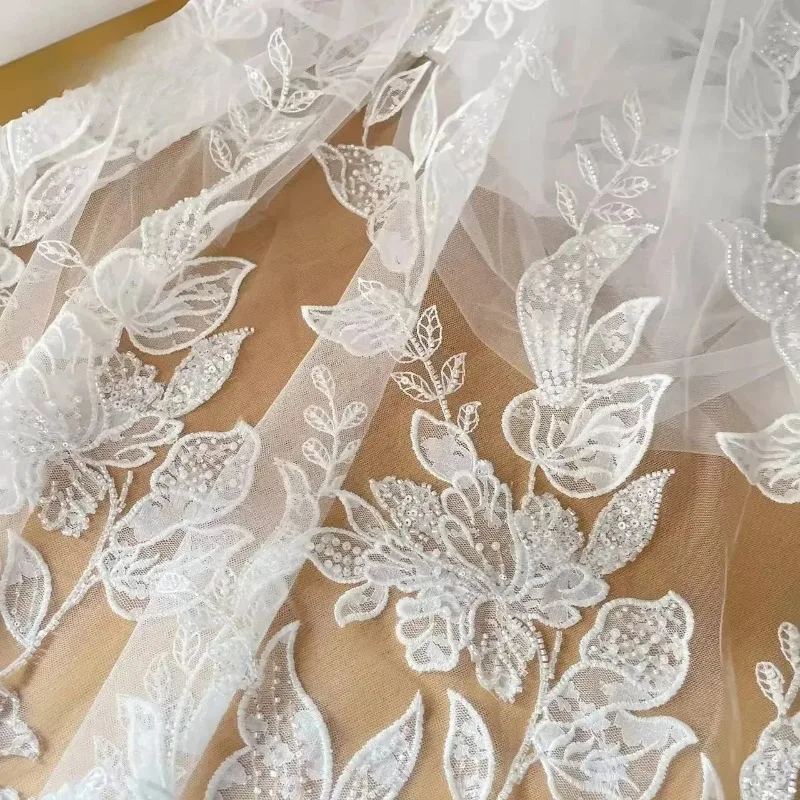 

New Beaded Sequin Wedding Dress, Advanced Custom-Made Sewing, Gauze Bridal Lace Fabric Background Decoration Accessories
