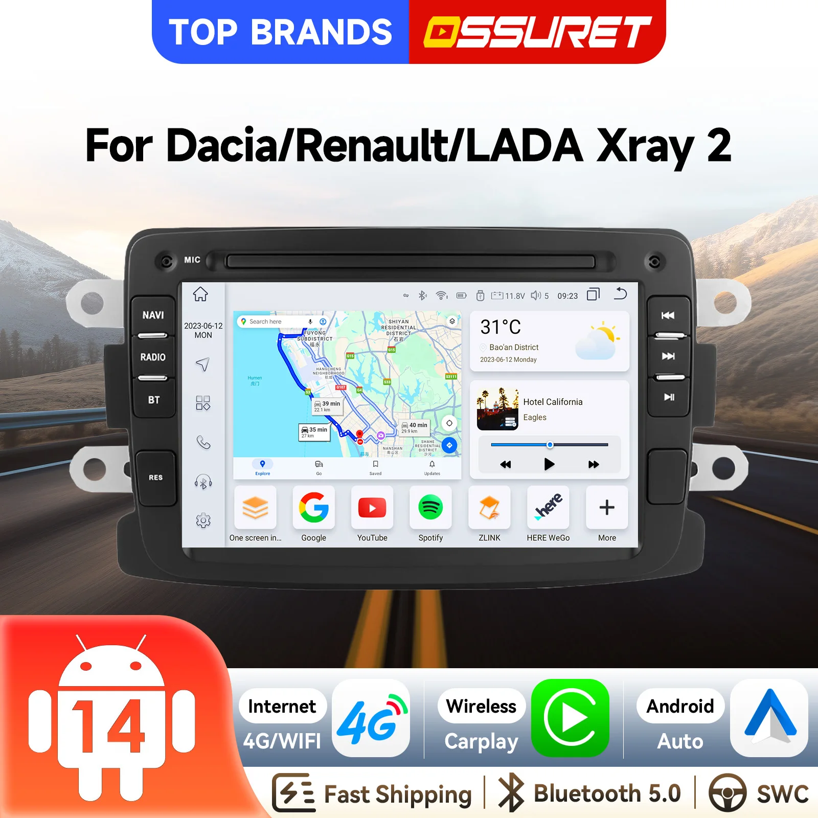 7'' Android 15 GPS-Navigations-Autoradio für Dacia Logan/Duster/Sandero/Lodgy für Renault Captur/Symbol Autoradio 7862 SWC Bluetooth WiFi 4G AI Kabelloses Carplay Android Auto Intelligentes Display FM