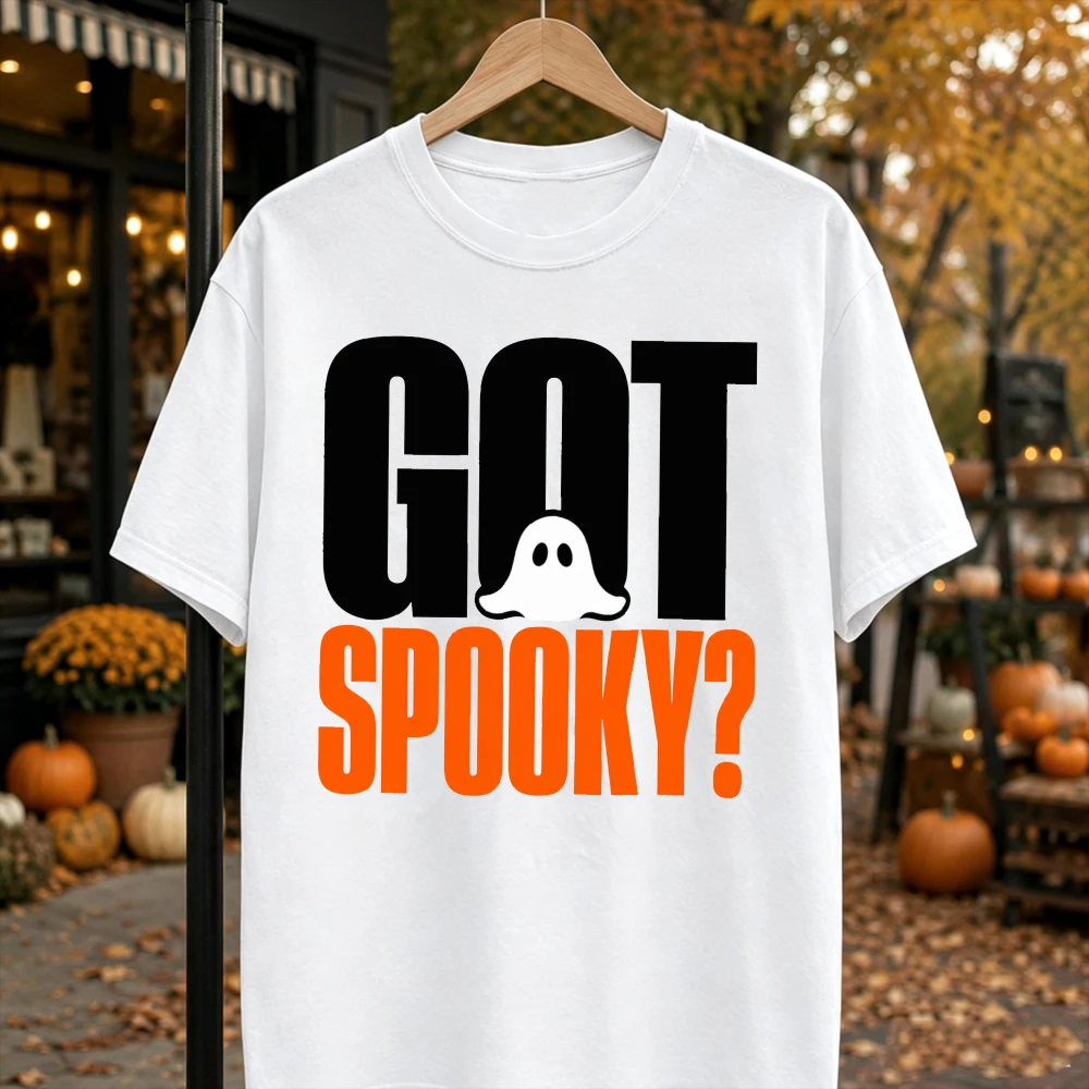Got Spooky Halloween Men Women Cotton Short Sleeve T-Shirt Cute Ghost Funny Spooky Fall Bold Retro Graphic Tops Cozy Essential