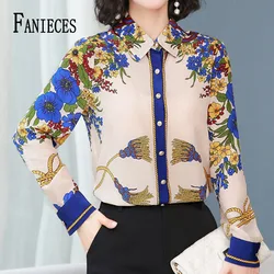 FANIECES Fashion Long Sleeve Chiffon Blouse Office Lady Elegant Blusas Runway Shirt Casual Turn Down Collar Tops Clothes 6190