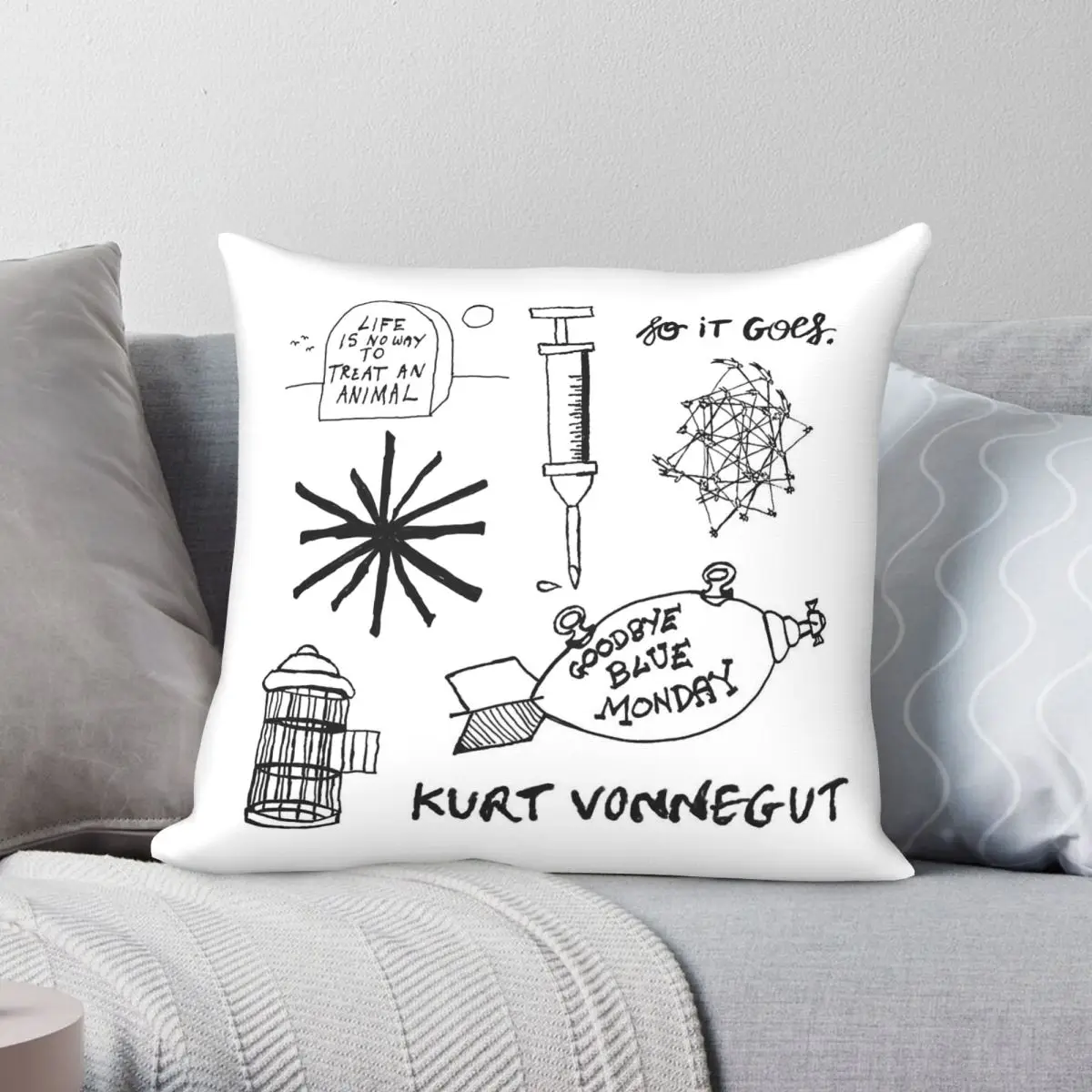 Funda de almohada cuadrada Ode To Kurt Vonnegut, funda decorativa para cojín de habitación con cremallera, estampada, de lino y poliéster