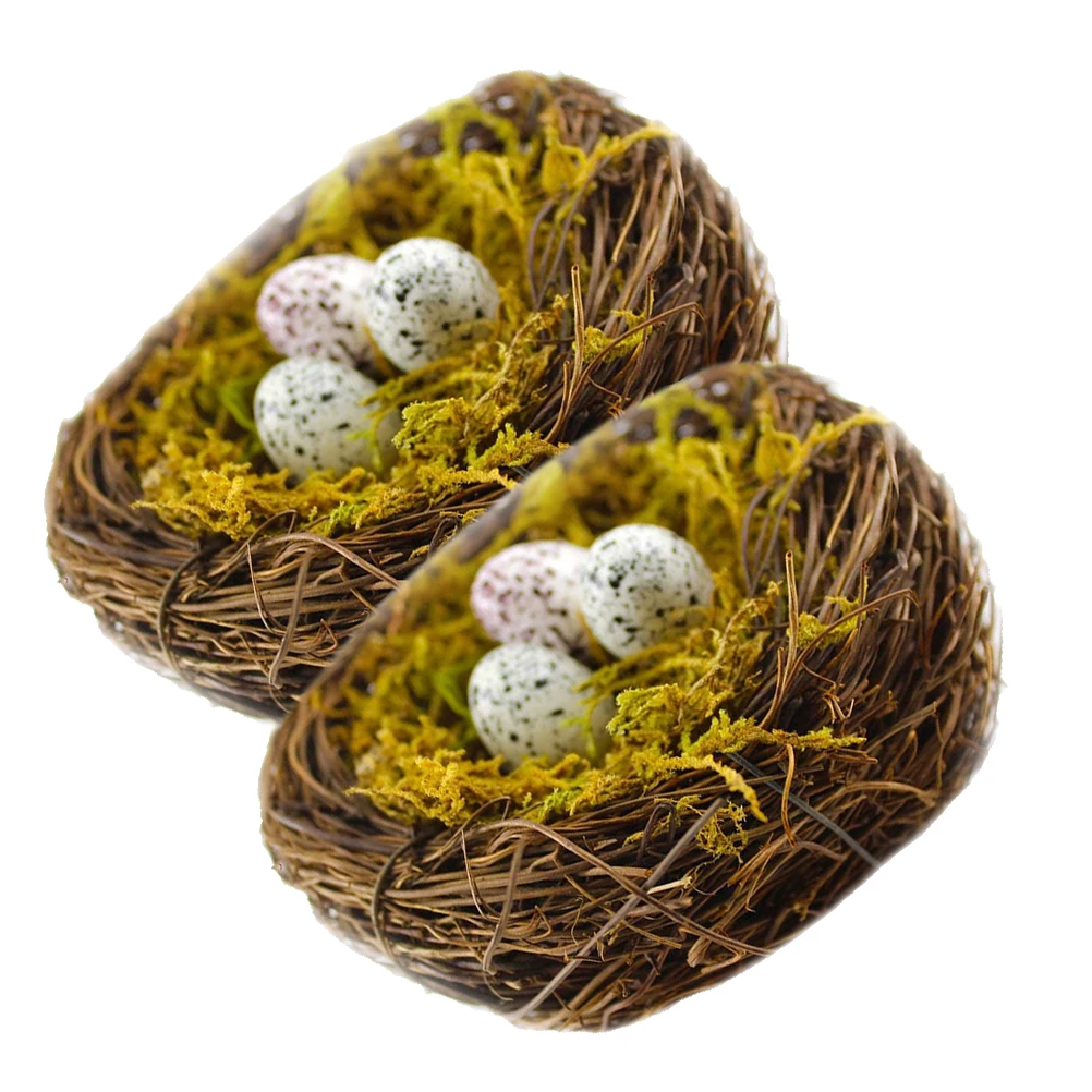 

Simulated Bird Nest Eggs Realistic Decorative Rattan Nests for Home Garden Photo Props Lightweight Craft Accessories