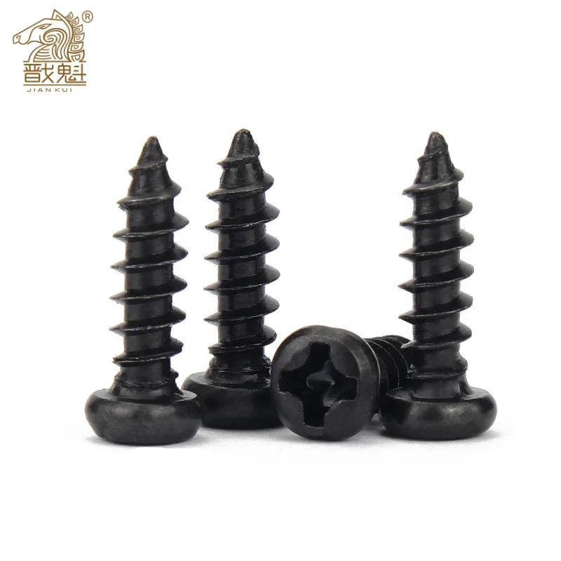 50/ 100/ 200/ 500pcS M1 M1.2 M1.4 M1.7 M2 M2.6 M3 M3.5 Black Steel Small Phillips Flat Cross Round Pan Head Self-tapping Screw