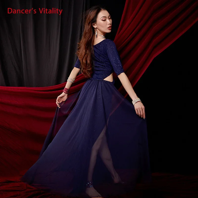 Falda de baile para mujer, Vestido de manga larga, traje de LICRA para práctica de danza Oriental del vientre, azul, rojo, grande