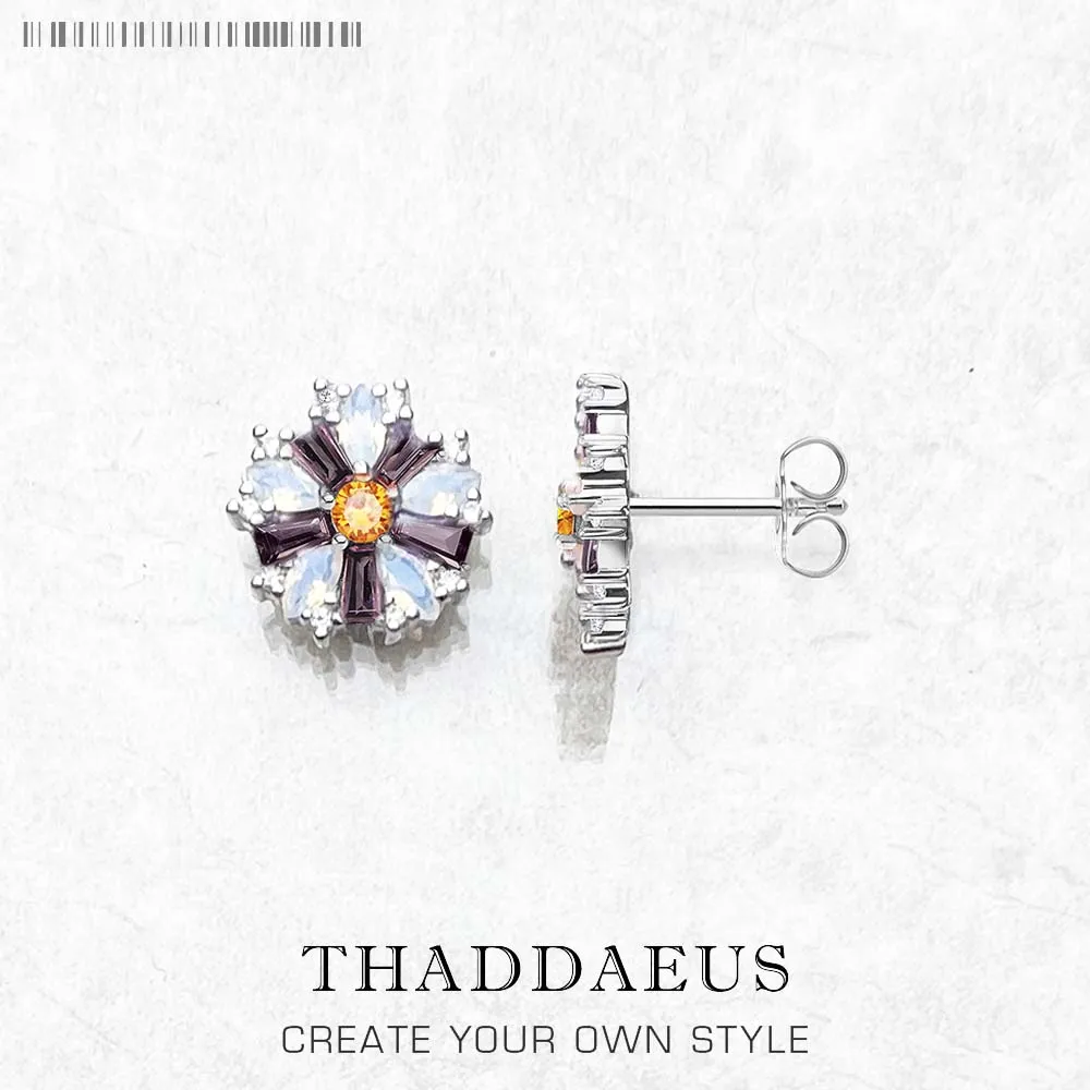 

Flower With Stones Stud Earrings Fine Jewerly For Women,2022 Bohemia Romantic Gift In 925 Sterling Silver