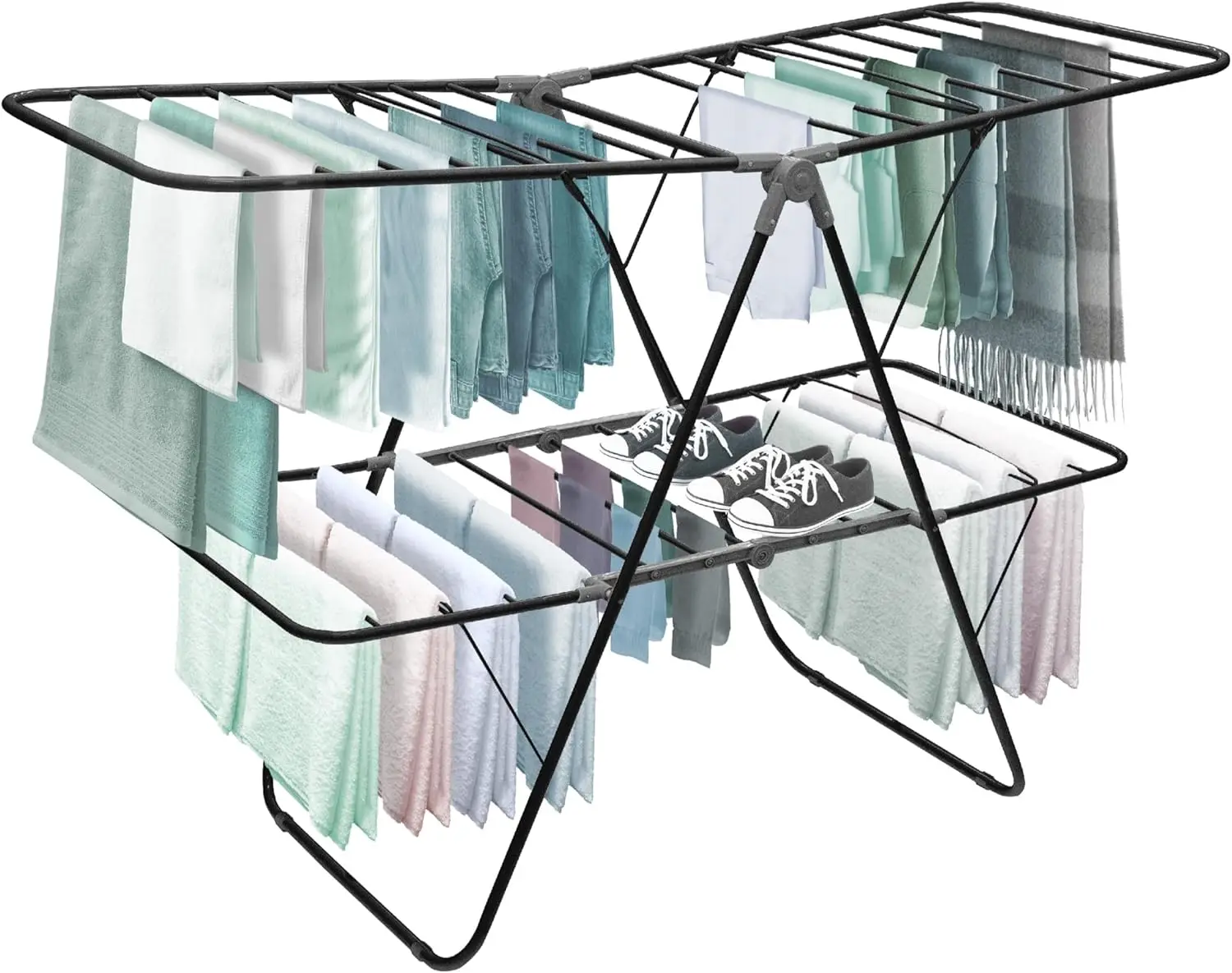 

2 Tier Folding Rack – Indoor/Outdoor Collapsible Clothes Dryer Stand Laundry or Shoe Rack,Heavy Duty Freestanding Garment