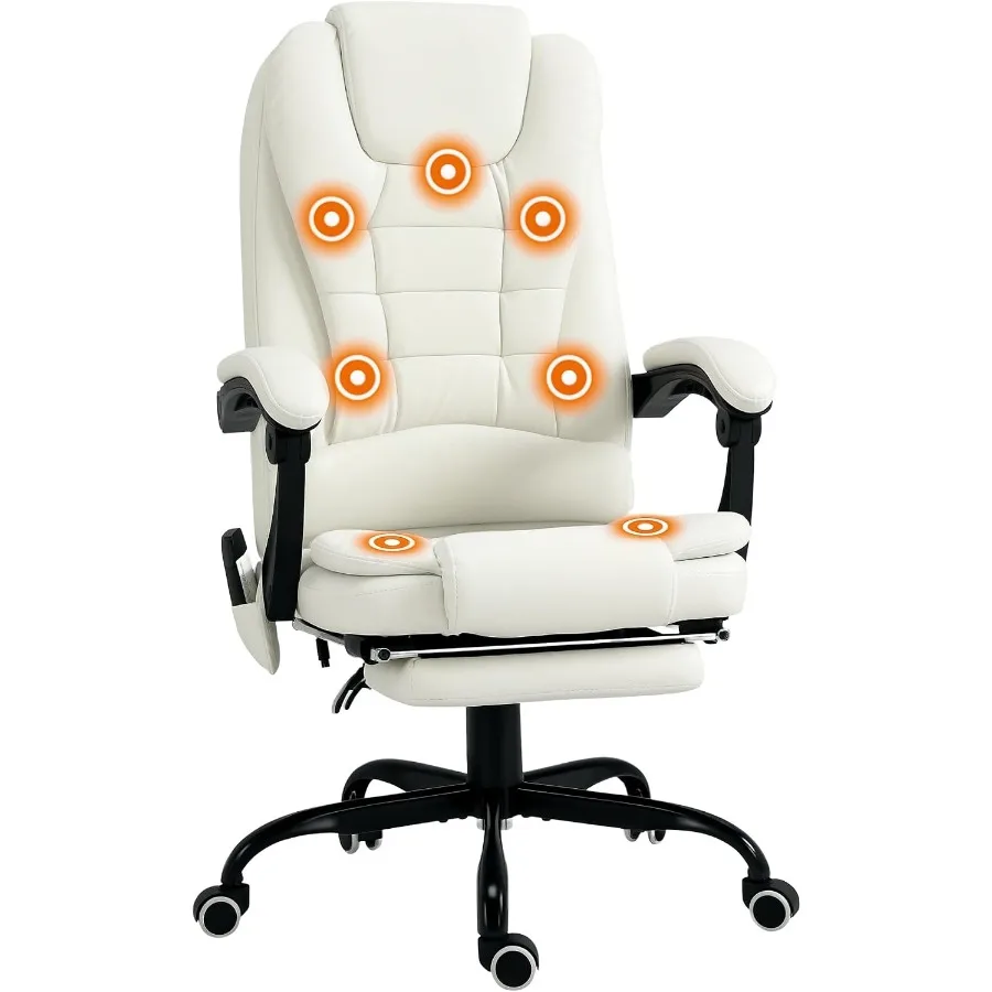 7-Point Vibrating Massage Office Chair, High Back, White