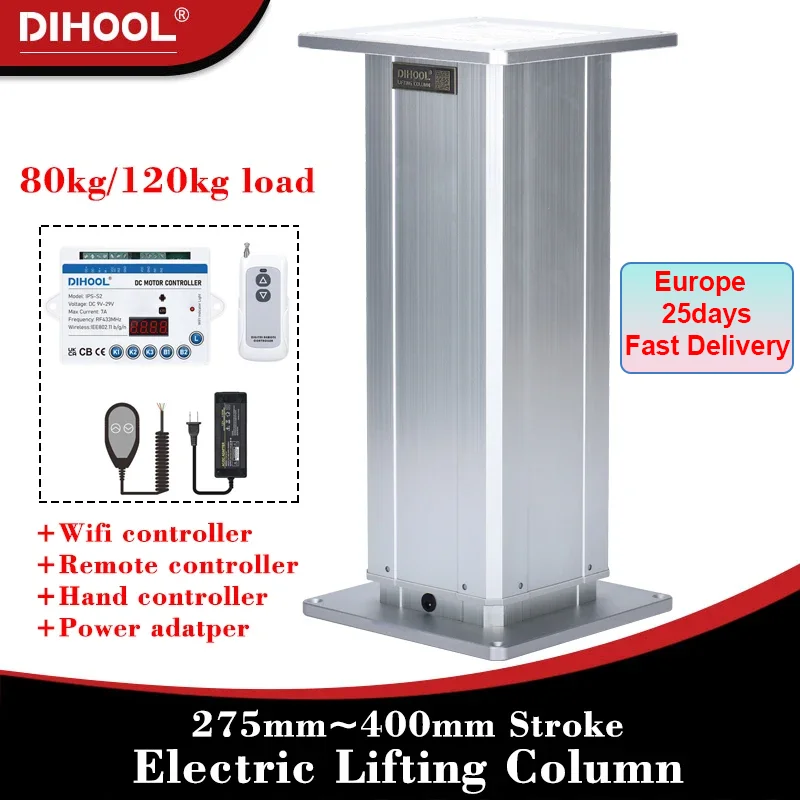 Electric Lifting Column with WiFi Controller, 80kg, 120kg Load, 275mm, 375MM, 430mm Stroke TATAMI Lift Platform