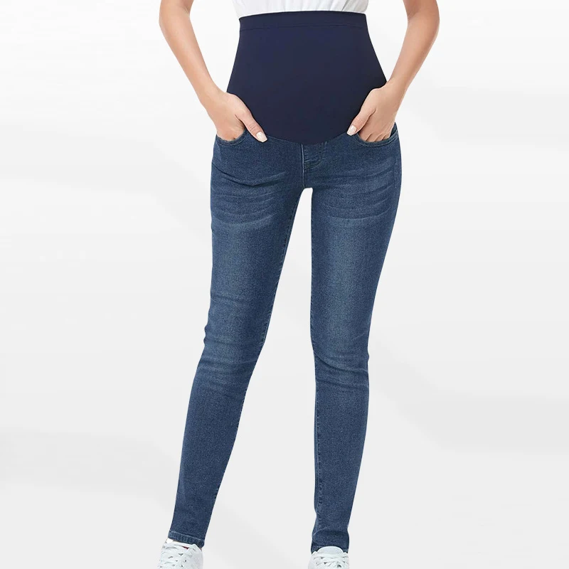 

Autumn and Winter New Tight High Waist Pregnant Women Jeans Supporting Waist Lifting Hip Small Feet Elastic Maternity Pant