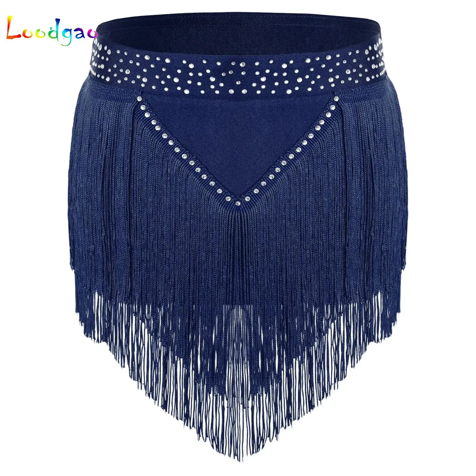 Teens Girls Ballet Belly Dance Shorts Sparkly Rhinestones Tassel Briefs Latin Dance Gymnastics Performance Dancewear