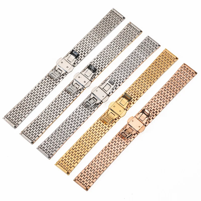 18MM 20MM 22MM Stainless Steel Universal All steel solid strap 316L steel nine bead Of Rice Silver Gold Watch Band Bracelet