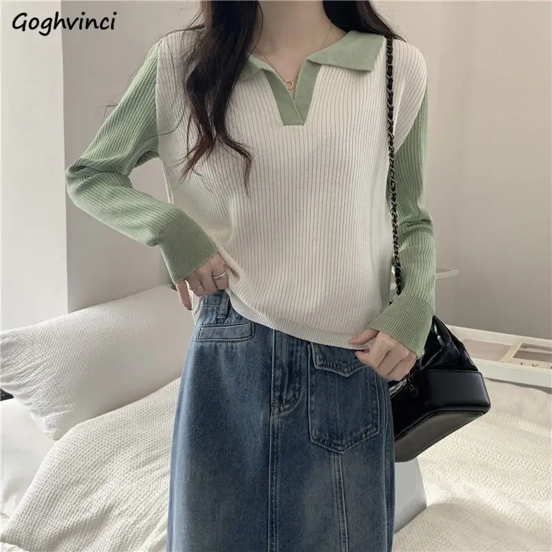 Pullovers Women Patchwork All-match Daily Special Students Simple Stylish Delicate Basics Korean Style Sweet Vintage Young Ins