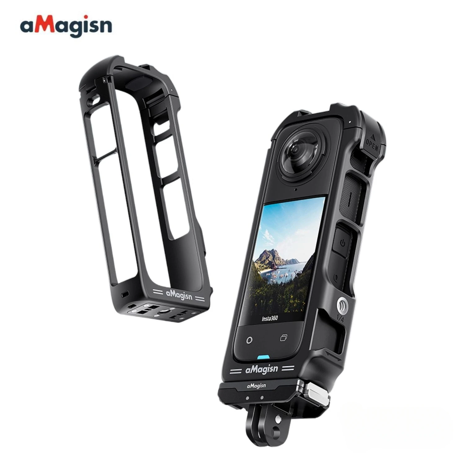 

aMagisn Quick-Release Plastic Frame Cage for Insta360 X4 Horizontal Vertical Frame with 2 Cold Shoe Action Camera Accessories