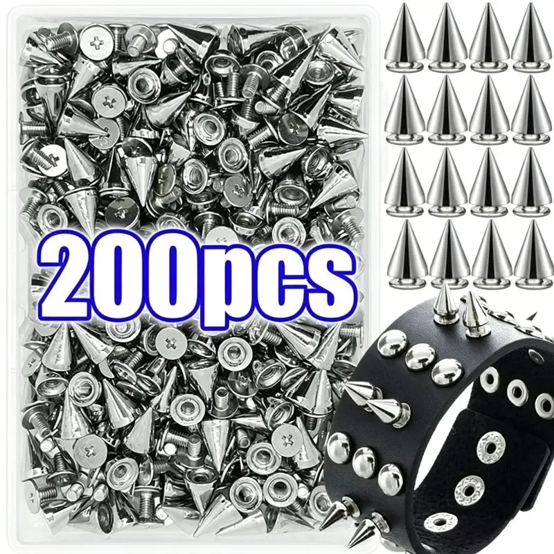 10/200PCS Silver Cone Studs and Spikes Metal Double Cap Rivets Stud Round Nail Rivet DIY Clothes Shoes Bag Clothing Accessories