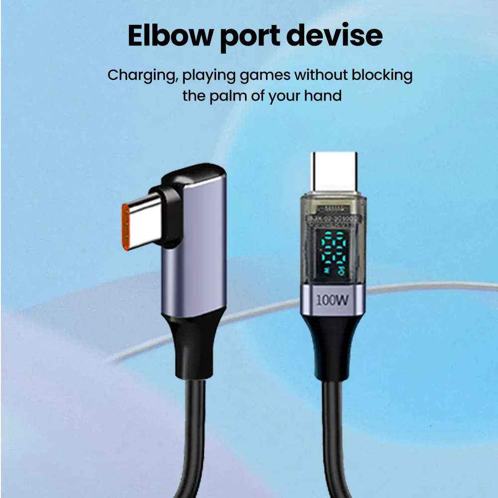 PD100W Spring Data Cable Straight/Elbow Type C Fast Charging Cable For iphone 15 Samsung Xiaomi LED Digital Display USB C Cable