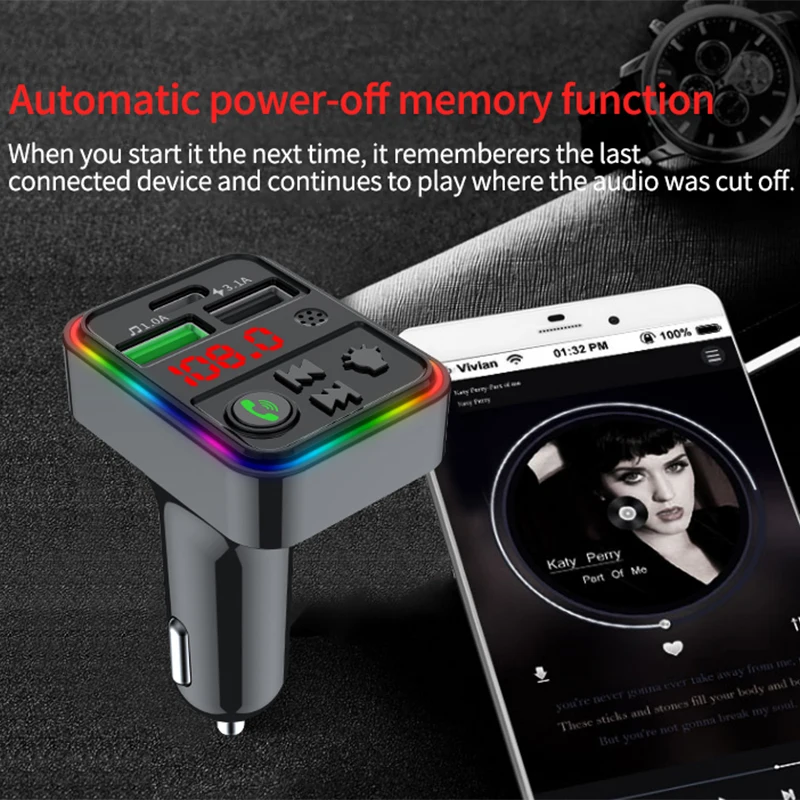 Car Player FM Transmitter Audio Receiver with Fast Charging Radio Modulator for MP3 12-24V Vehicle Bluetooth Players Portable