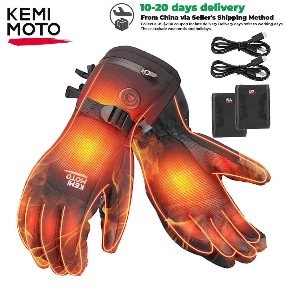 

KEMIMOTO Heated Gloves Winter Snowmobile Scooter Moto Skiing Gloves Waterproof Touch Screen Rechargeable Battery Hunting Fishing