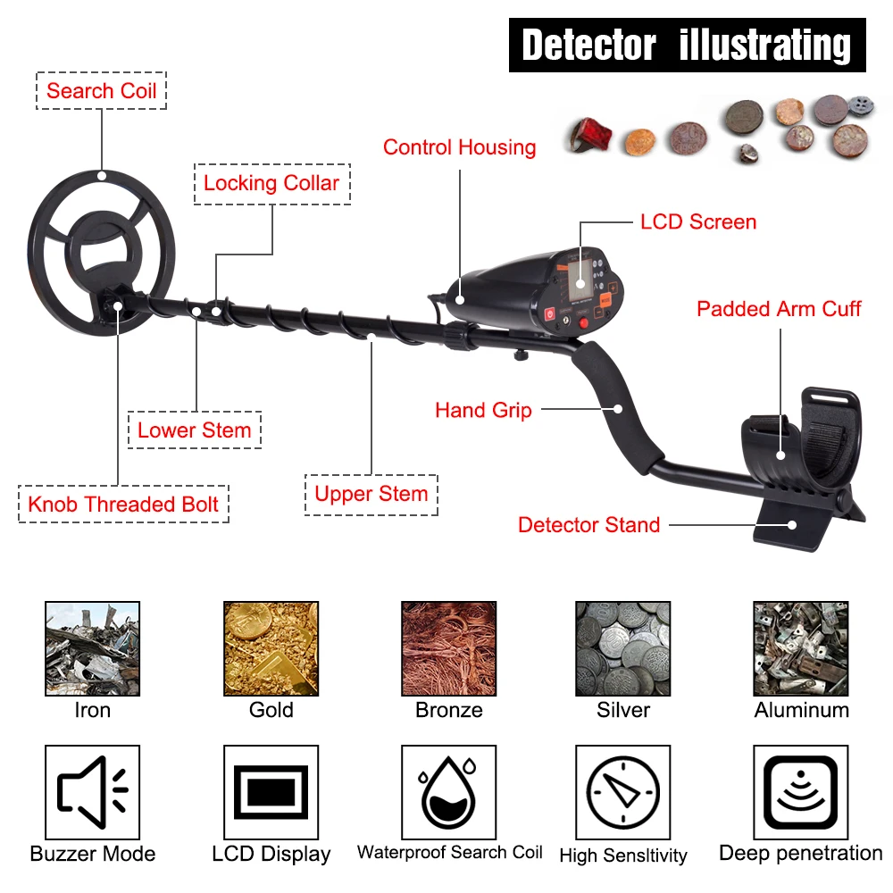 Metal Detector MD5030 Underground Search Gold Finder Detector Treasure Hunter Detecting Pinpointer With LCD Display