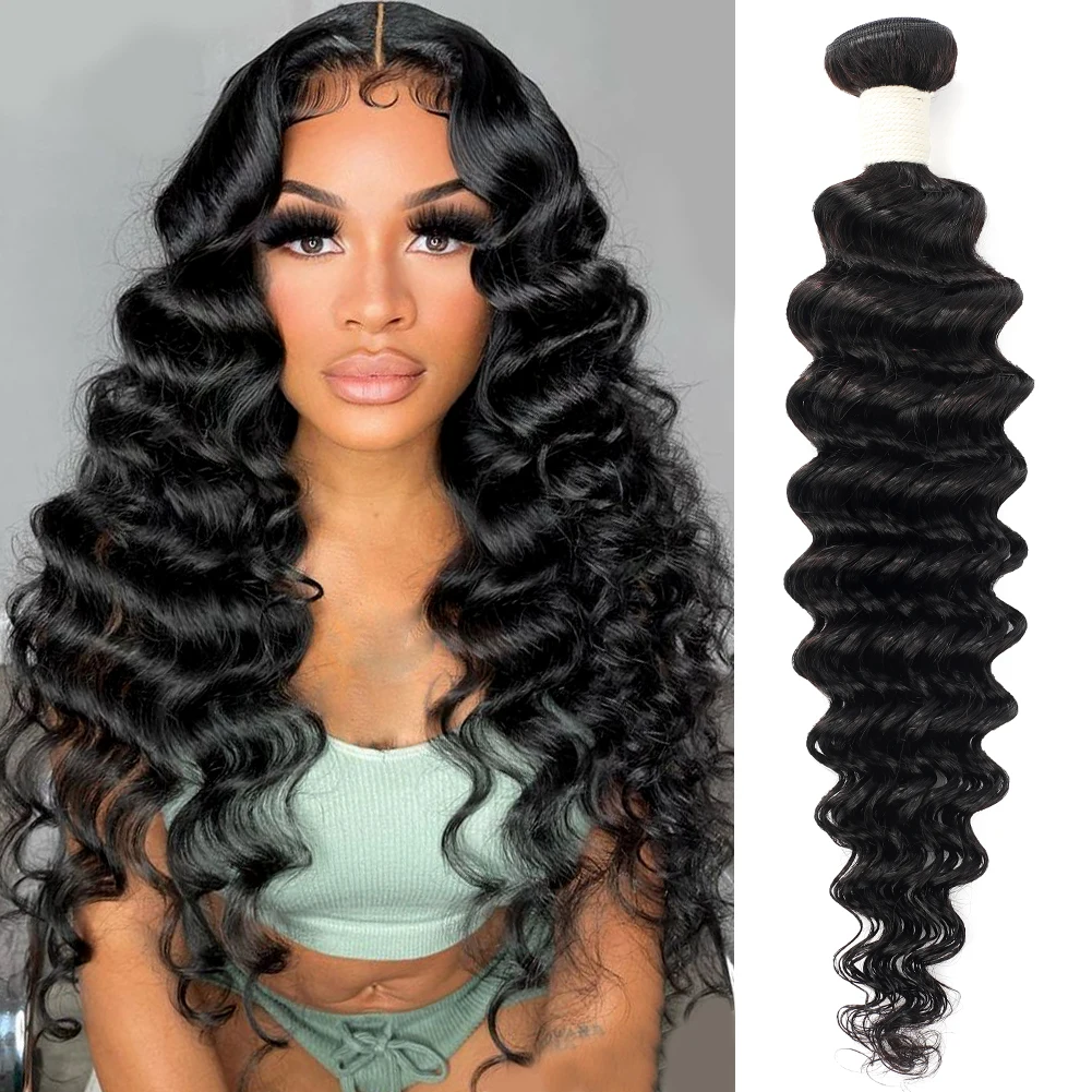 

Deep Wave Human Hair Brazilian Hair Bundles Deals Human Hair 100% Unprocessed Virgin Hair Weave Black