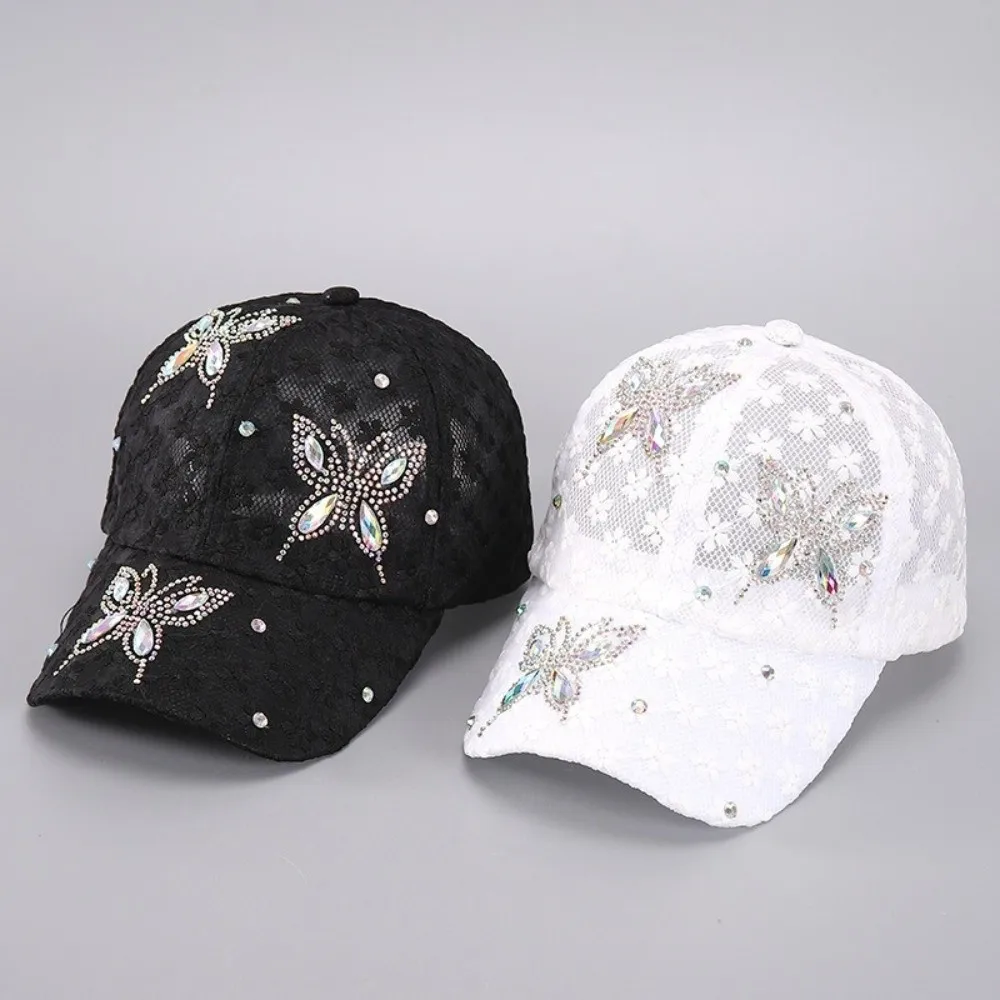 Trendy Versatile Women's Baseball Cap Adjustable With Diamond Inlaid Outdoor Sunshade Hat Denim Hat Washed Duckbill Hat Summer